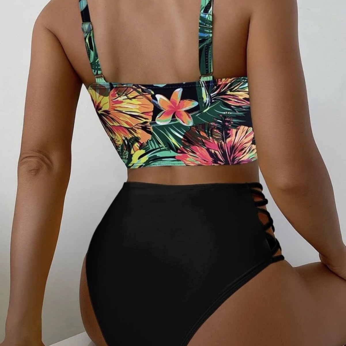 2024 European and American new sexy hard cup steel bracket printed split swimsuit bikini cross-border AliExpress wholesale hot sale