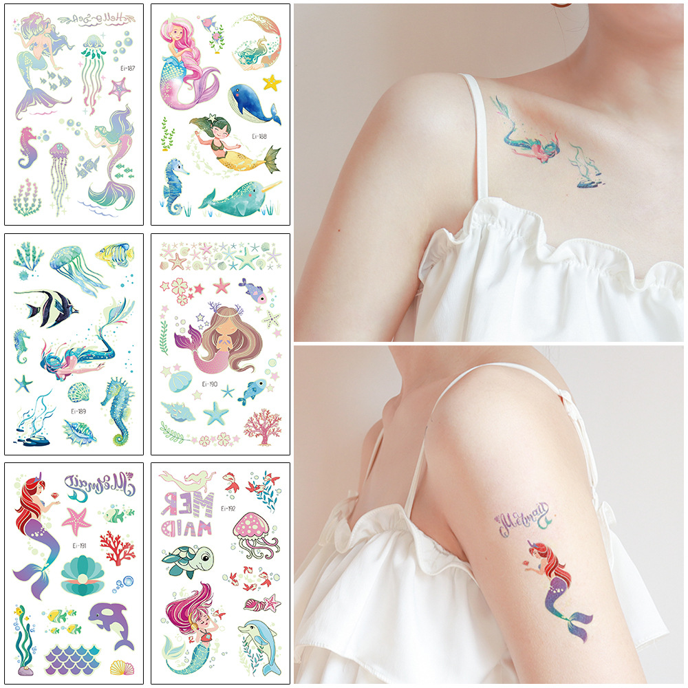 Luminous mermaid tattoo stickers wholesale ocean mermaid element cartoon children luminous tattoo stickers tattoo