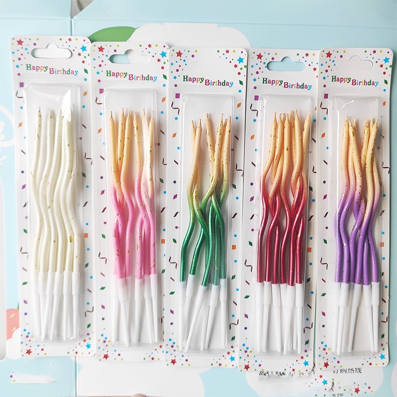 Cross-border hot selling curve birthday candle rotating curved two-color cake candle color Party children candle wholesale