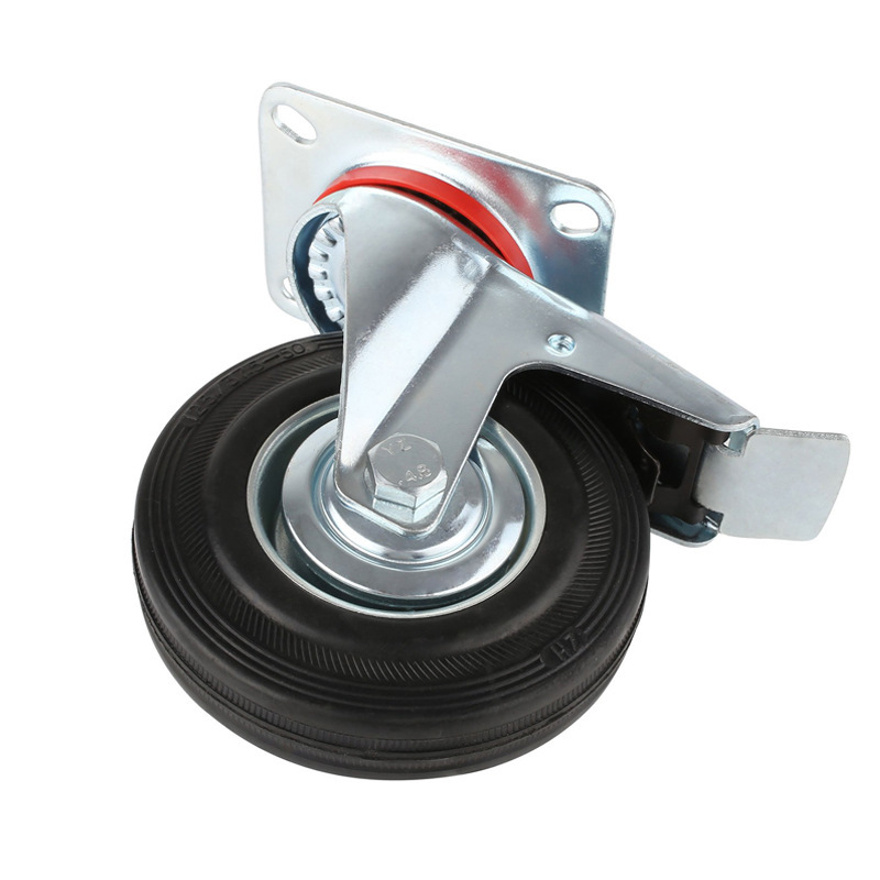 3-inch 4-inch 5-inch 6-inch black industrial rubber caster trolley shopping cart garbage truck mute universal wheel caster