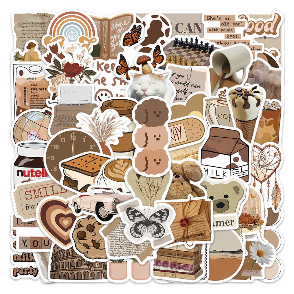 60 Brown aesthetic stickers laptop notebook phone case water Cup decoration waterproof diy stickers
