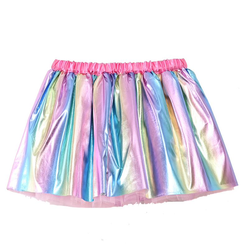 2023 New Bronzing Rainbow Skirt Party Performance Girls' Skirt Lined with Mesh tutu Skirt European and American Children's Wear