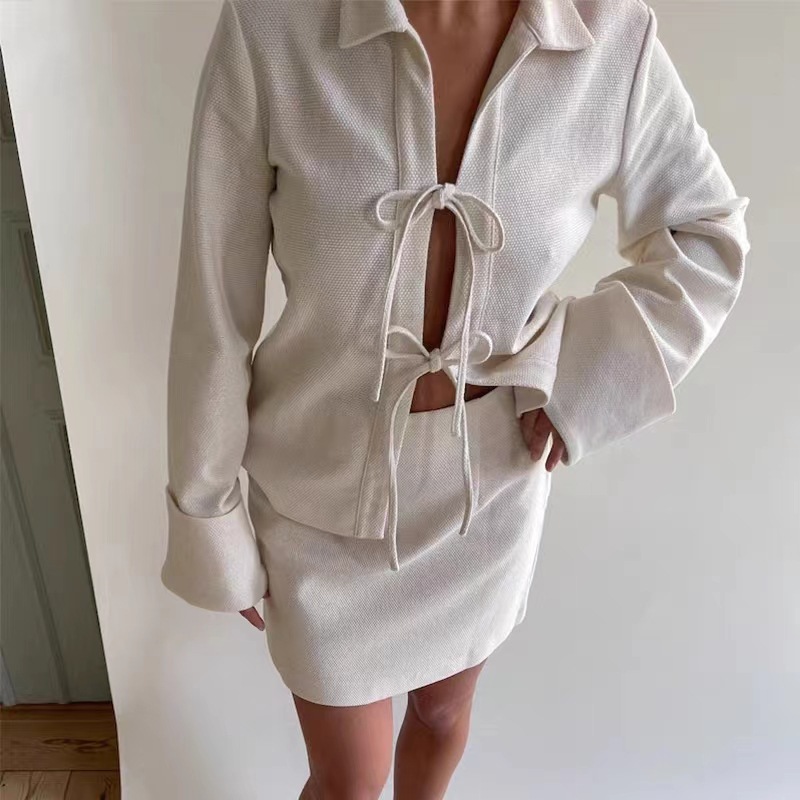 New 2023 foreign trade Amazon European and American popular spring lace-up cardigan single wear women's sexy small coat