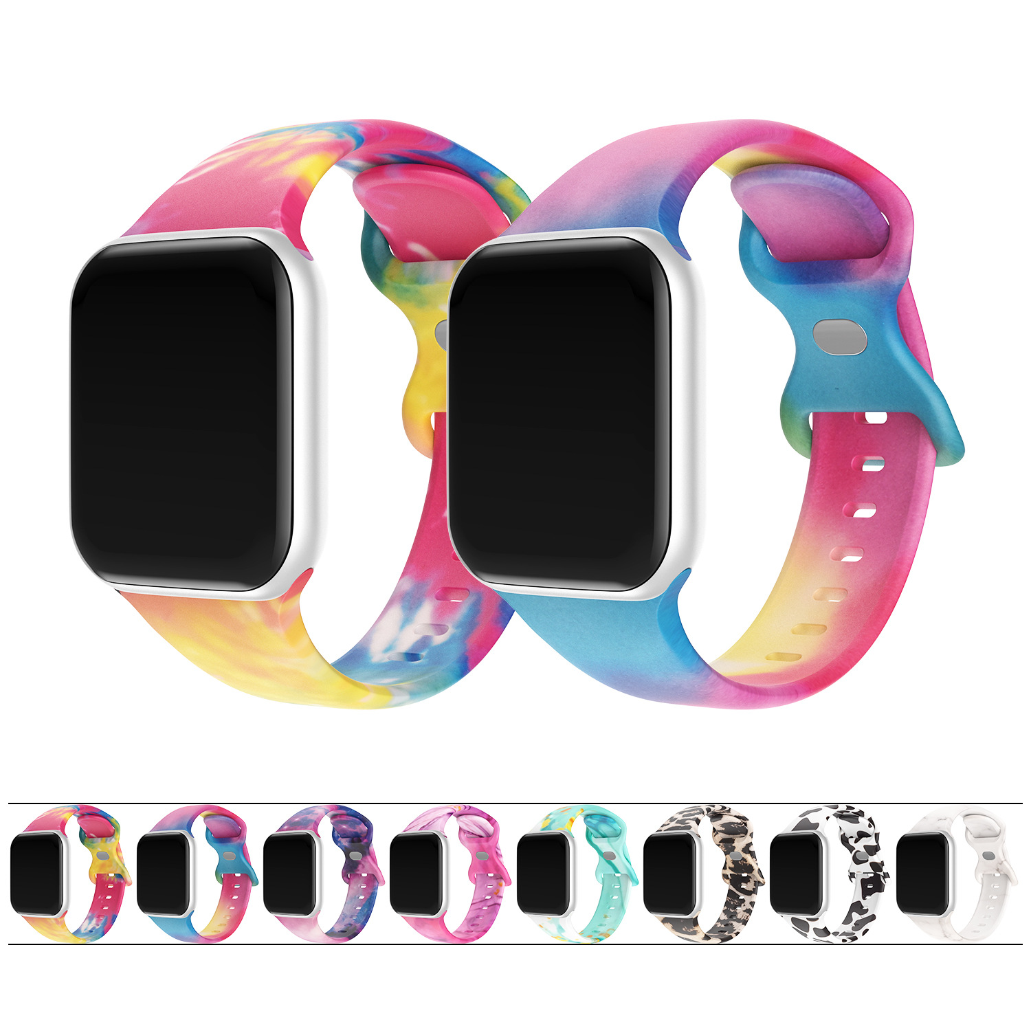 For apple strap iwatch strap double-sided printing butterfly buckle strap apple silicone watch strap spot