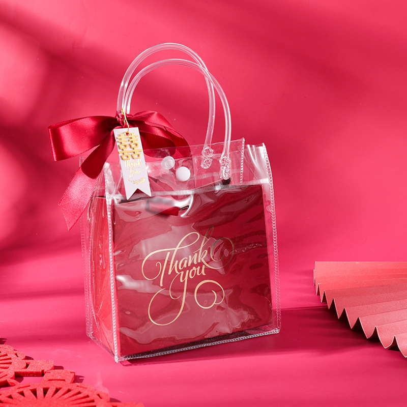 PVC Transparent Handbag Hand Gift Bag Wedding Candy Internet Celebrant Potted Flowers Milk Tea Small Plastic Packaging
