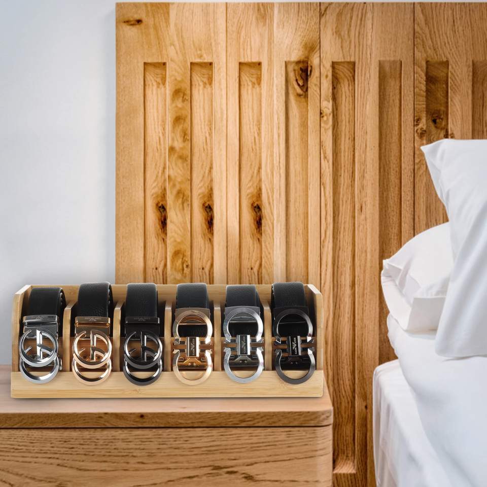 Belt storage box wooden men's belt tie display box wooden multi-grid format organizing storage wooden box