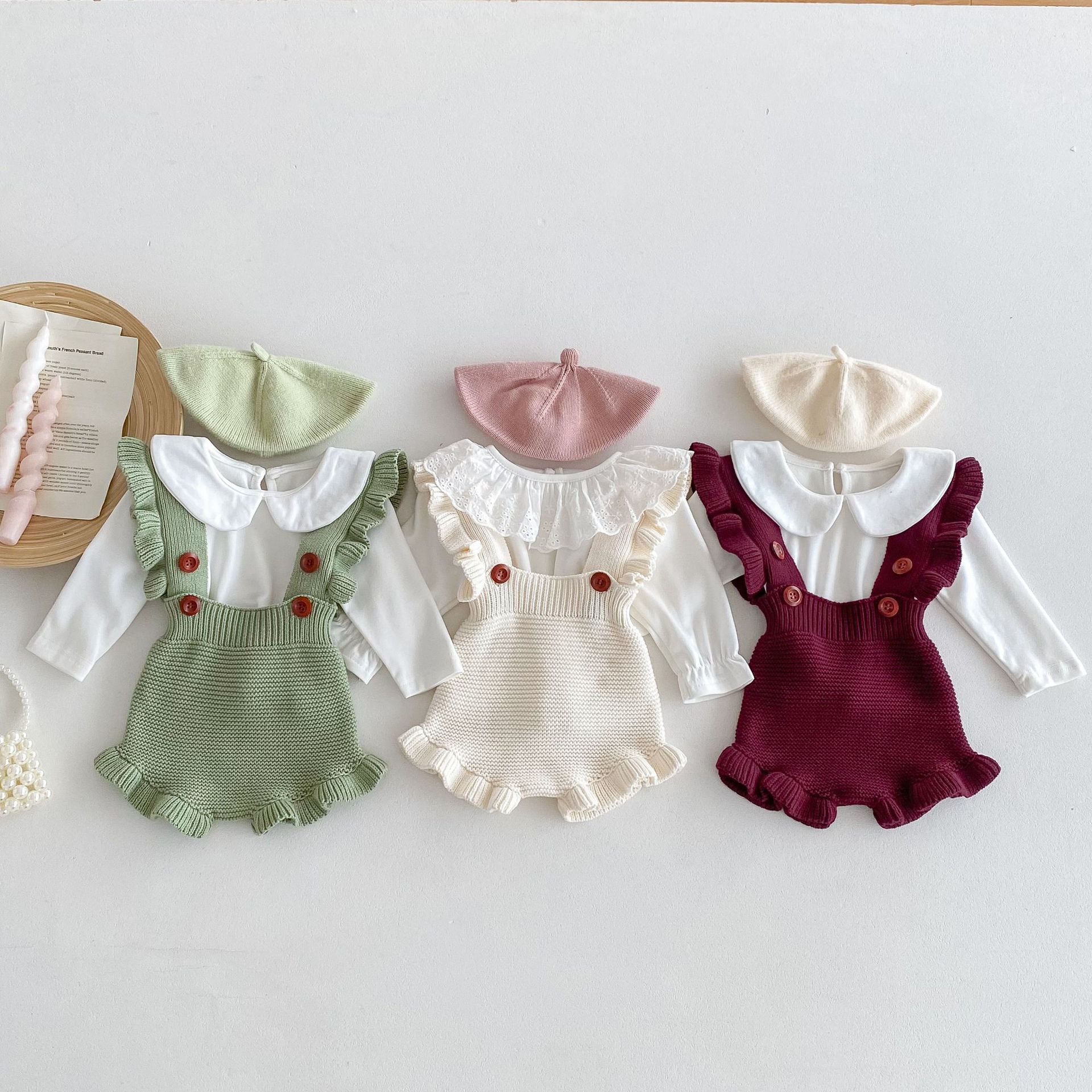 Baby's Autumn Wear Korean-style Ruffled Strap Pants for Female Baby's Buckle Clothes Baby's Western-style Sweet Climbing Suit
