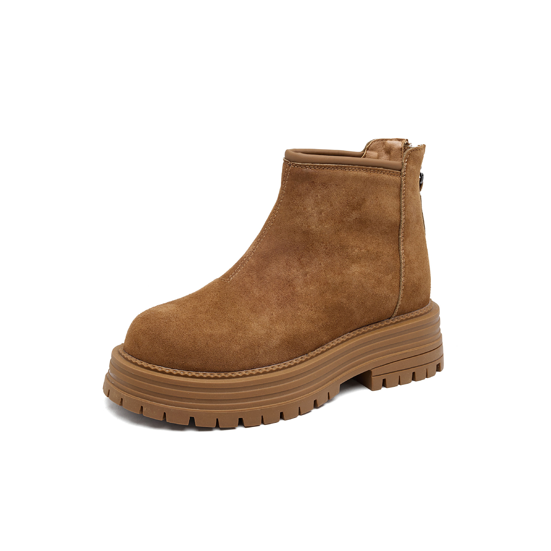 Thick bottom short boots 2024 winter new fashion retro fleece-lined warm all-match soft bottom frosted leather women's boots 716