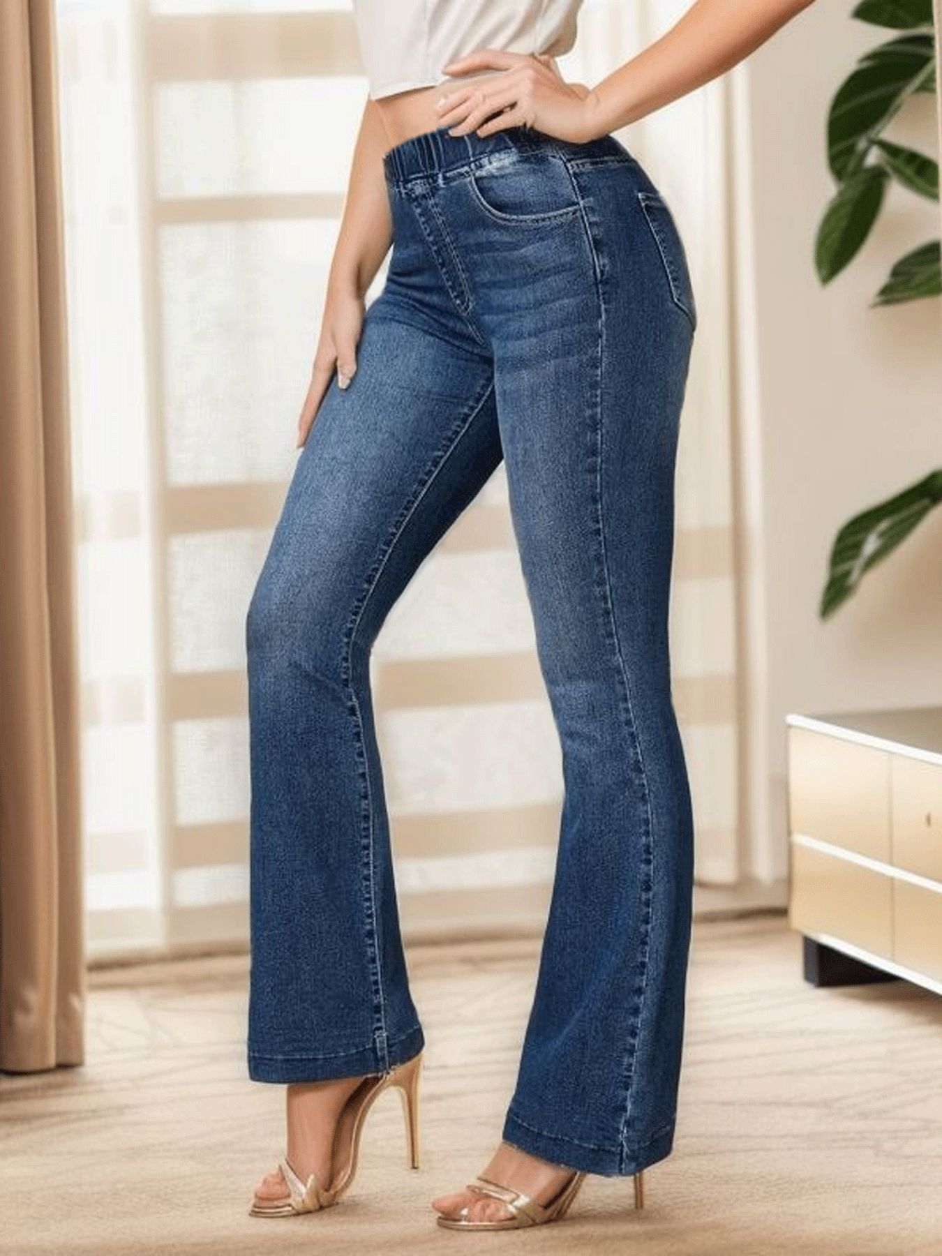 Cross-border dedicated Amazon independent station high quality elastic waist high stretch jeans women's slim-fit hip lifting pants