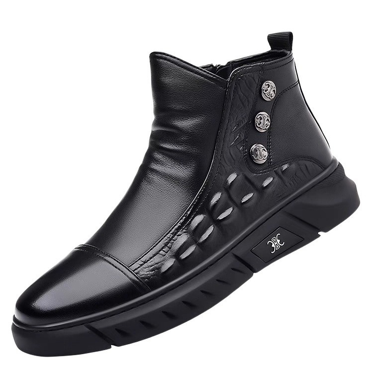 Martin boots men's shoes 2023 Winter new high-top casual crocodile pattern men's trendy fleece-lined warm side zipper overalls boots