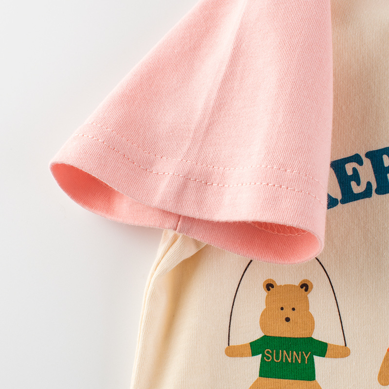 Children's clothing 2024 summer new children's T-shirt girls Korean cartoon bear short sleeve jacket a generation of hair