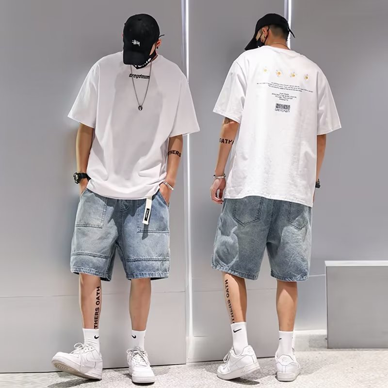 Five-point Pants Men's Jeans 2022 Summer Korean Style Casual All-match Old ins Loose Straight Pants