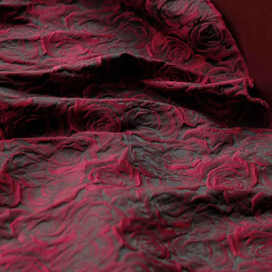 Embossed Red Three-Dimensional Rose Jacquard Diablo Yarn-Dyed Jacquard Cloth Women's Dress Suit Bag Fabric