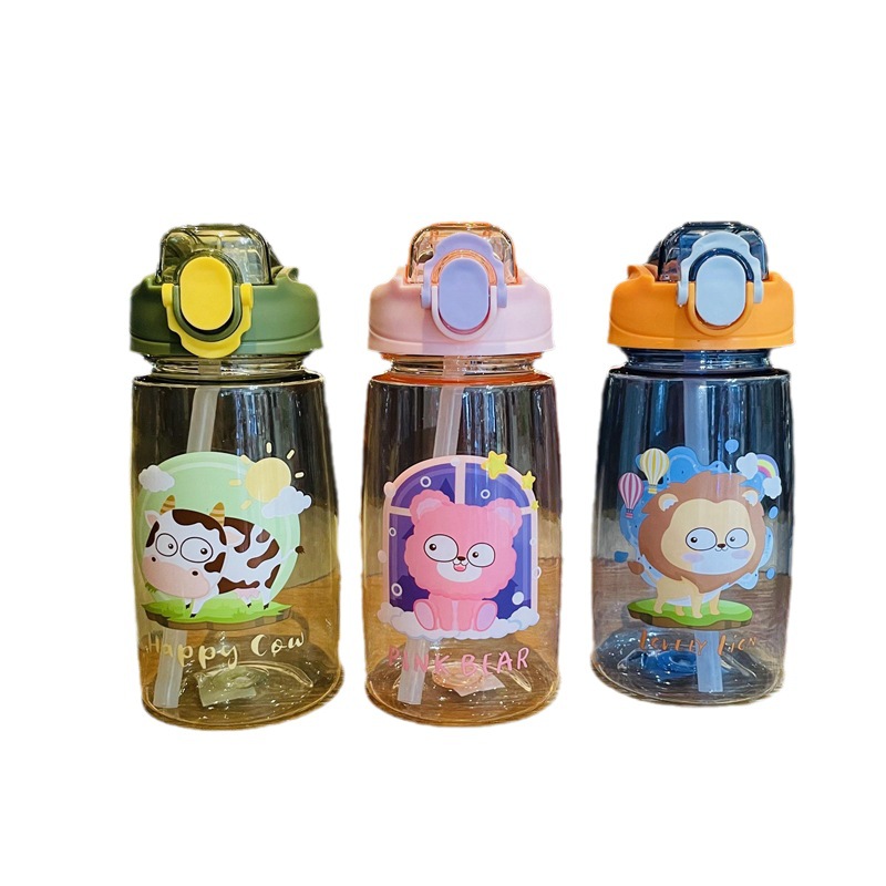 Children's portable straw Cup student school kettle drinking cup plastic cup summer baby kindergarten high color value