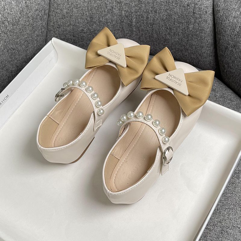 Girls' Single-layer Shoes Princess Shoes 2023 Spring and Autumn New Children's Soft-soled Shoes Summer Baby Bow Pearl Leather Shoes