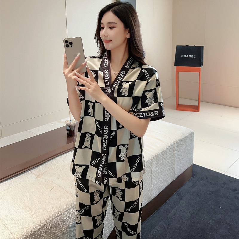 Silk pajamas 2024 new luxury pajamas women's summer ice silk thin short-sleeved trousers suit summer plus size