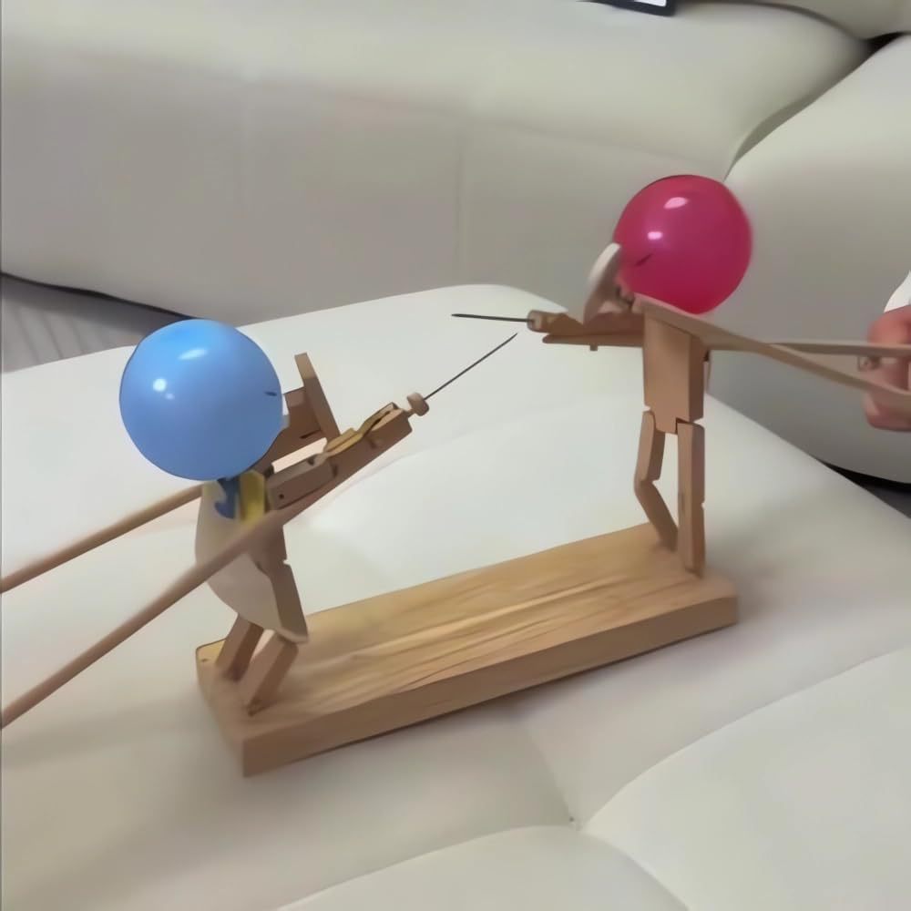 Balloon bamboo battle-2024 New handmade wooden fencing puppet, 2-person wooden robot war game