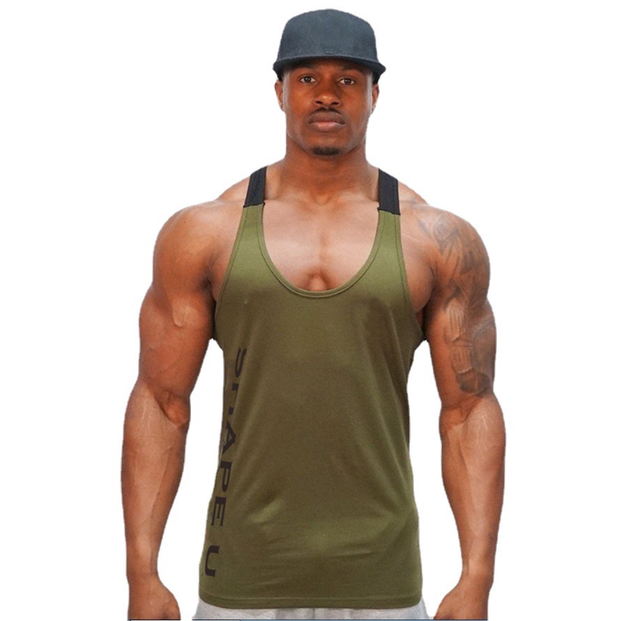 Spot ebay fitness spring and summer new men's U-collar contrast color sports vest men's breathable running training clothing top