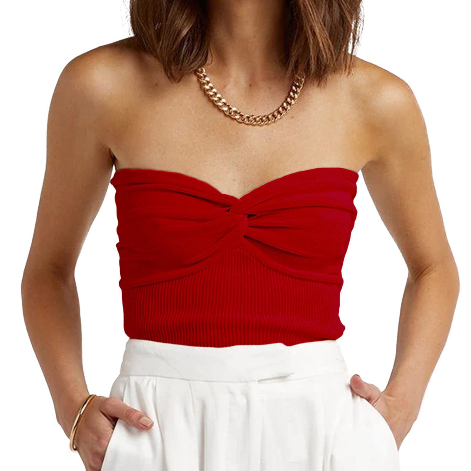 2024  European and American Spring and Summer New Solid Color Twisted Sling Short Tight Backless Tube Top Sweater Women's Clothing_voghion.com