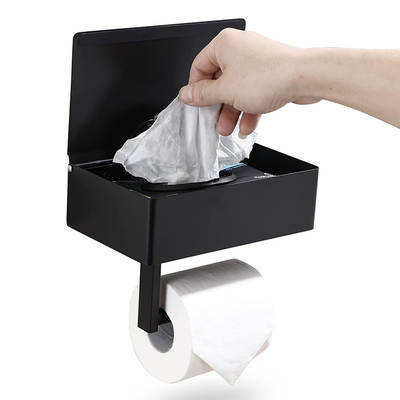 Cross-border roll paper holder for wet wipes stainless steel paper box non-perforated storage rack black tissue box tissue holder