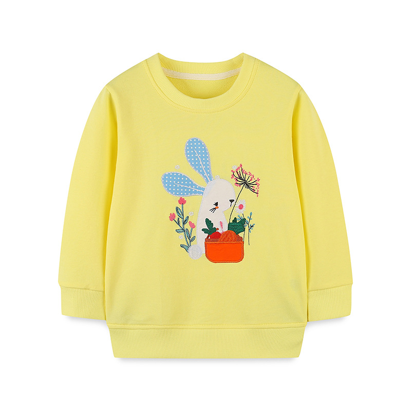 中小童装秋季新款女童卫衣欧美风格儿童可爱小兔子绣花圆领套头衫