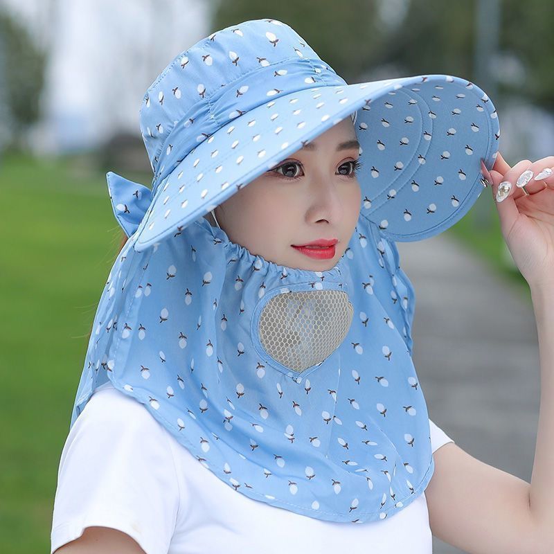 Summer New Face-Covering Sun Hat Tea-Picking Hat Riding Women's Sun-Shading Sun-Protection Hat UV-Protection Mask Cool Hat