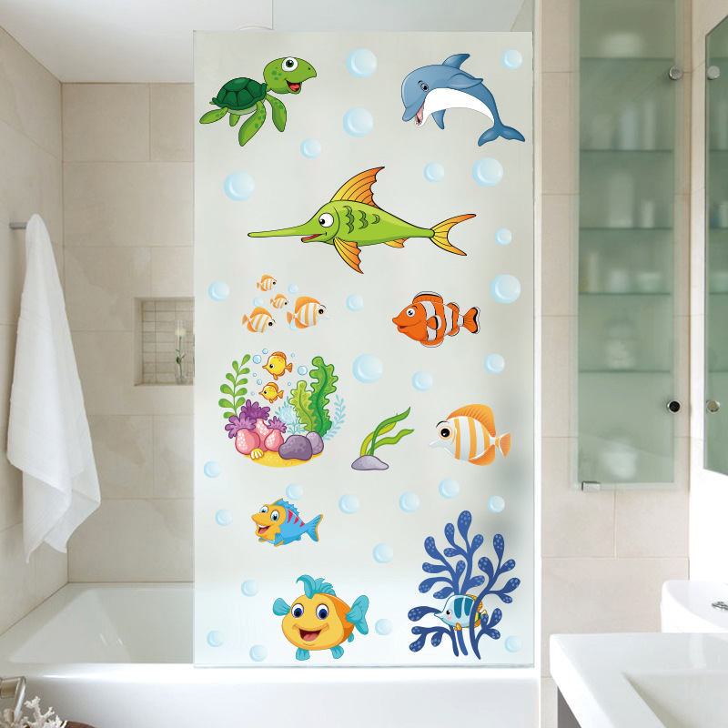 Cartoon Children's Room Ocean Fish Dolphin Decorative Wall Sticker Baby Swimming Pool Bathroom Wardrobe Notebook Sticker
