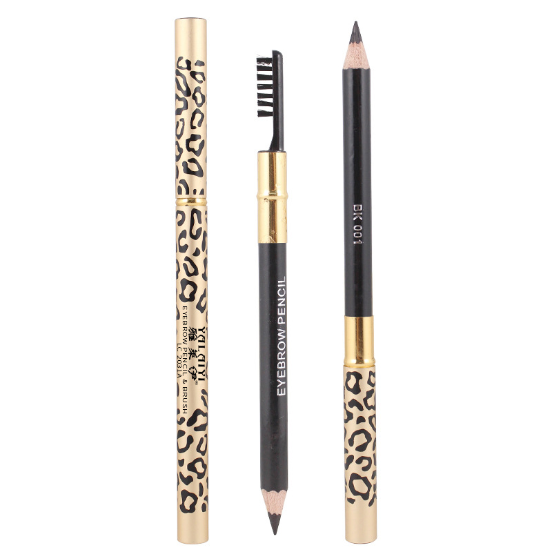 rod double leopard eyebrow pencil with eyebrow brush waterproof easy to color non-blooming cross-border supply