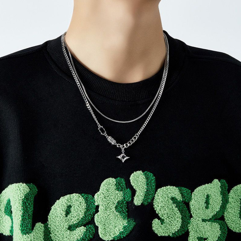 Manxing double-layer necklace men's fashionable sweater chain light luxury niche design sense hip hop style couple boys female clavicle chain