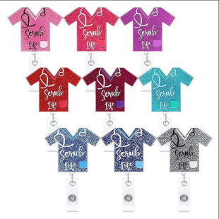 Spot acrylic golden onion quicksand stethoscope nurse short sleeve retractable rotating easy-to-pull alligator clip ID buckle