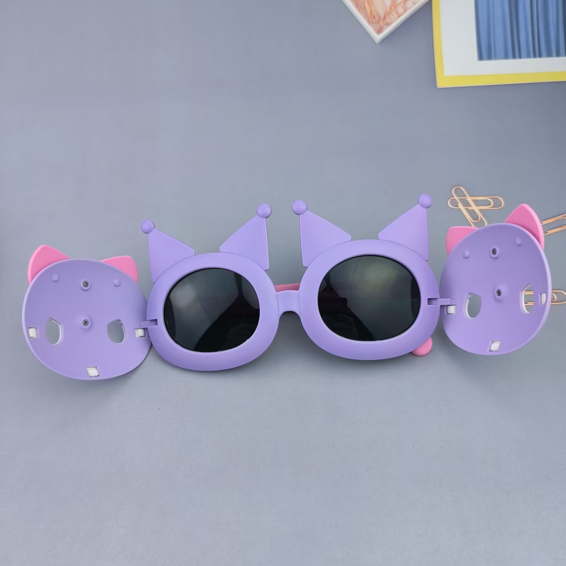 Children's flip glasses coolomi fashion sunglasses girl's sunglasses sun-proof big children cute bow Princess