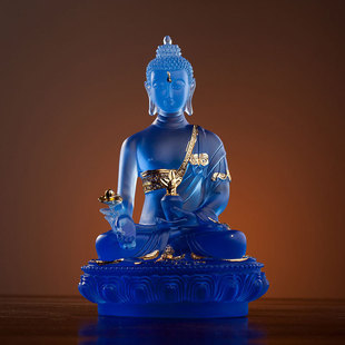 Boutique water glass Buddha statue tantric pharmacist Buddha light glass pharmacist temple home worship resin ornaments wholesale