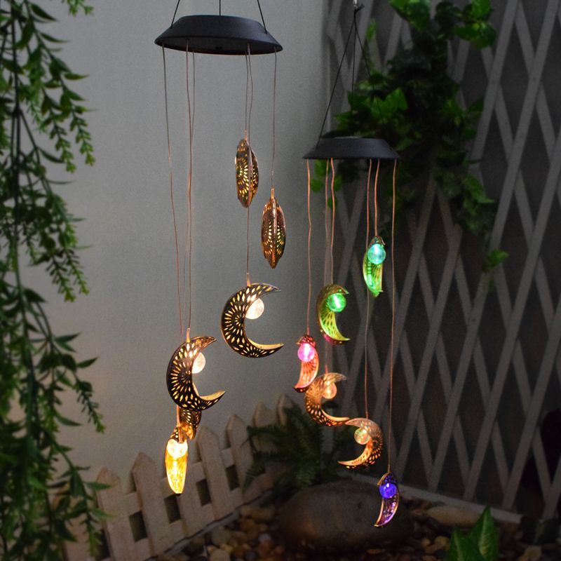 Solar outdoor garden lawn lamp cross-border new garden villa decorative lamp moon wind chimes waterproof hanging lamp