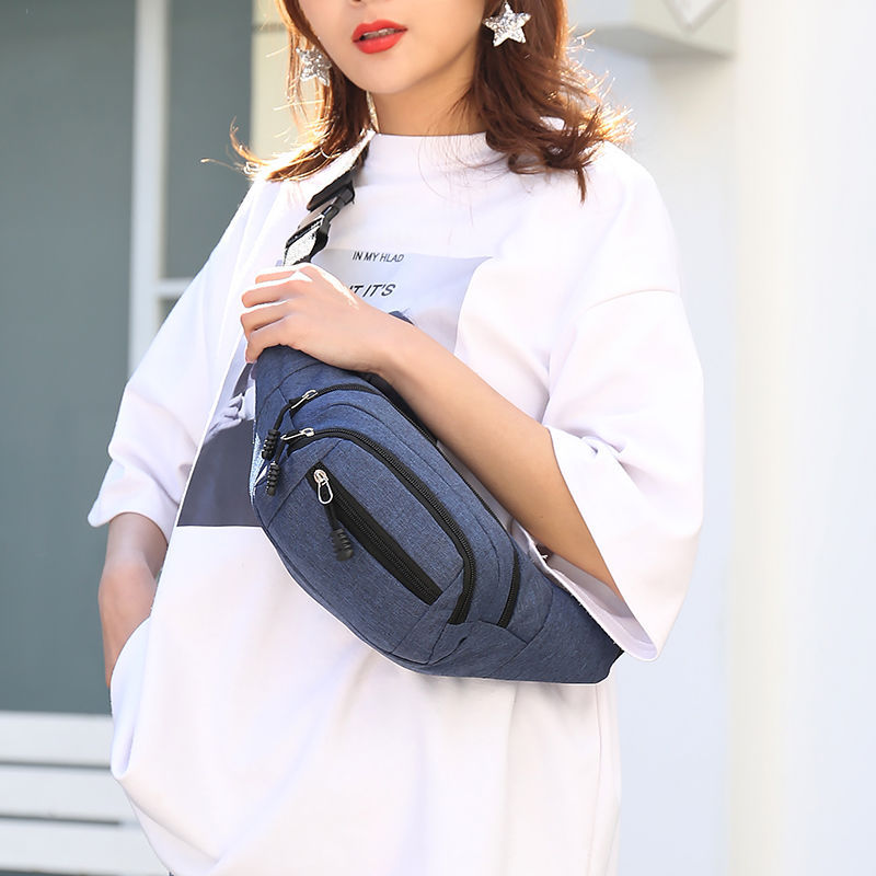 Fashion Men's and Women's Canvas Waist Bag Sports Crossbody Bag Chest Bag Mobile Phone Large Capacity Waterproof Wear-resistant Stall Bag Cross-Border