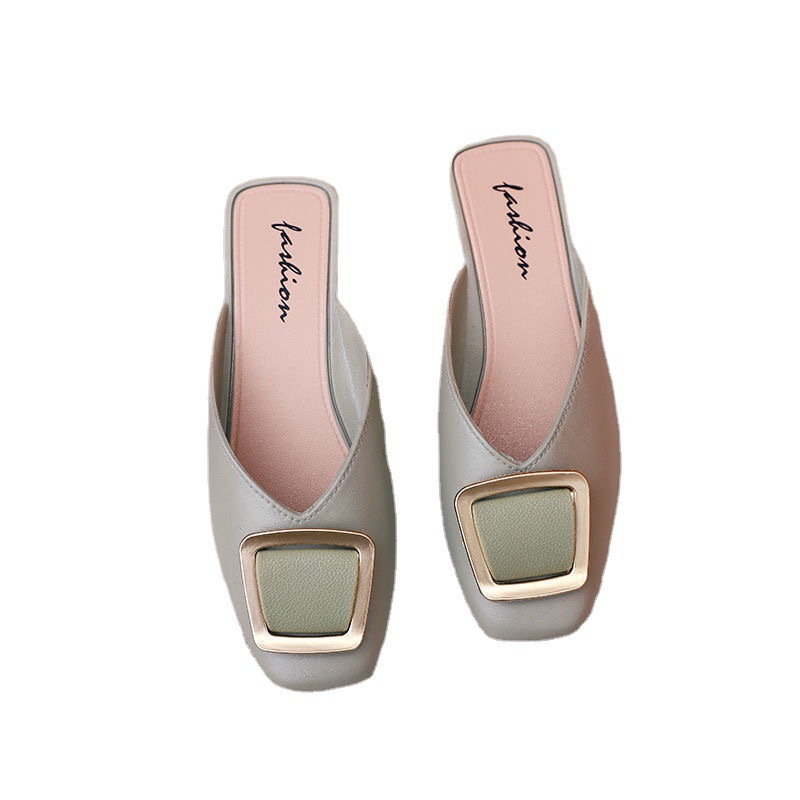 Half Slippers Women's 2023 New Fashionable Square Buckle Thick Soft-soled Sandals with Non-slip Outer Wear Height Increasing Plastic Comfortable Sandals