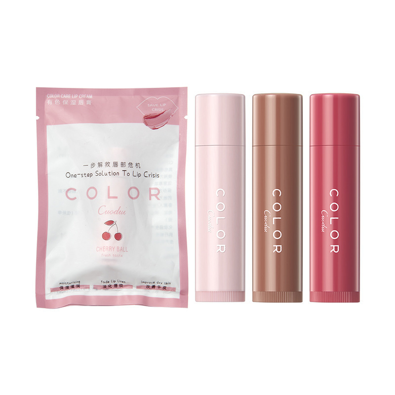 Three-piece colored Moisturizing Lip Balm Lipstick student party moisturizing moisturizing fade lip lines Anti-cracking 3 bags