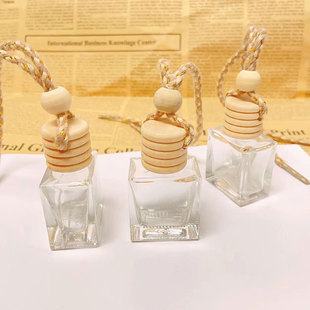 Car Perfume Bottle Car Aromatherapy Bottle Square Wooden Cap Glass Bottle Car Rear View Mirror Hanging Essential Oil Pendant
