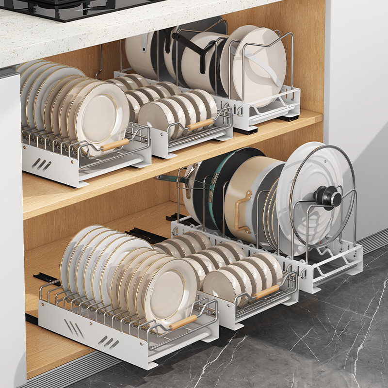 Kitchen Pot Storage Rack Cabinet Inner Pot Cover Rack Lower Sink Pull-out Pot Rack Chopping Board Partition Rack
