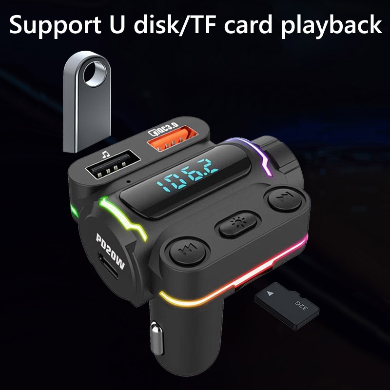 Car Bluetooth hands-free FM transmitter Car Mp3 music player QC3.0 fast Car charger PD20W dual output