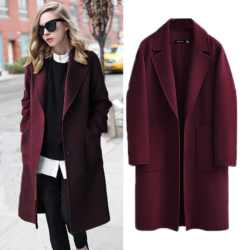 Cross-border 2021 autumn and winter double-sided tweed European and American women's new woolen coat long loose woolen coat women