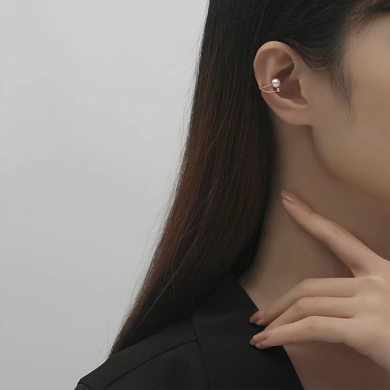 No Ear Holes Ear Clip Women's High-grade Sensei Style Super Immortal Style Pearl Earrings Earrings Fish Mouth Clip Ear Bone Clip