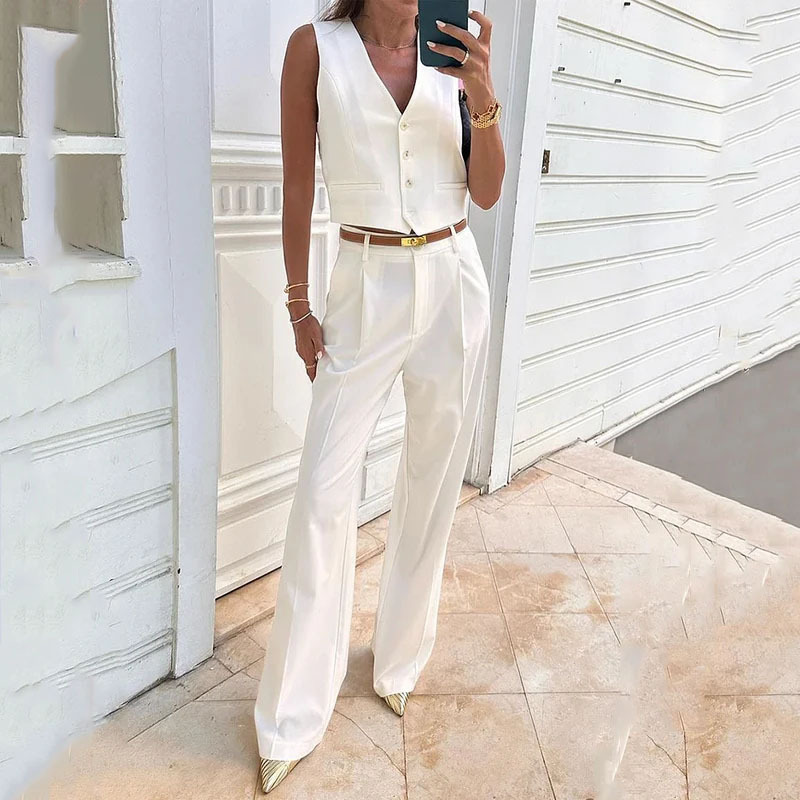 Summer 2023 European and American Amazon cross-border solid color button design slim vest vest temperament commuter suit women
