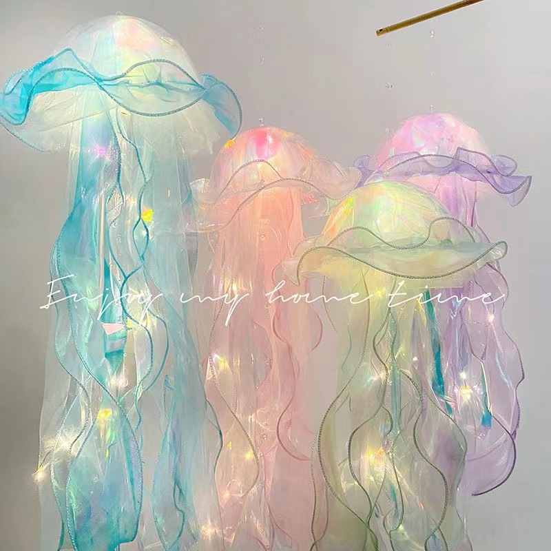 New portable luminous jellyfish lantern colorful ribbon flashing light night light stall night market octopus jellyfish lamp wholesale