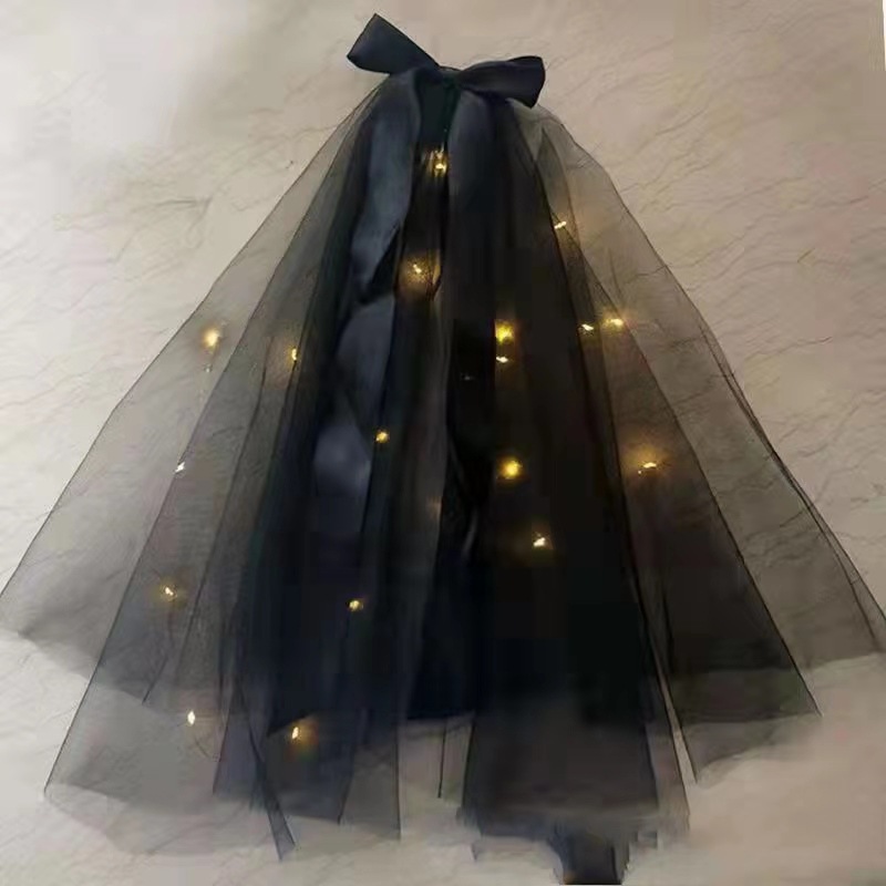 New Black Luminous Veil and Headwear Super Fairy Mori Cyber Celebrity Photo Props Retro Halloween Photo Photography