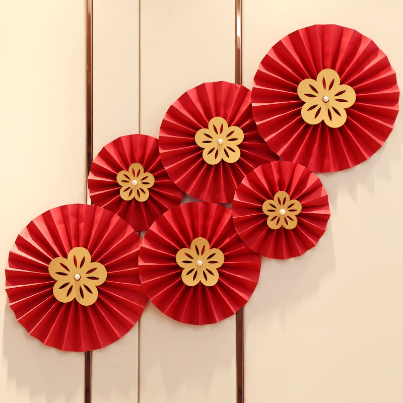 Wedding new house decoration wedding room decoration paper fan flower men's and women's square home fan flower creative simple elegant bedroom
