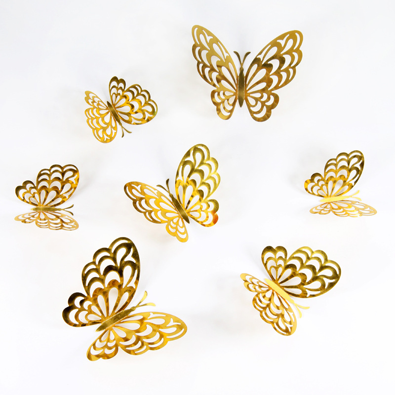 Hollow Butterfly 3D Hollow Imitation Metal Butterfly Wall Decoration Home Living Room Three-dimensional Butterfly Decoration Stickers