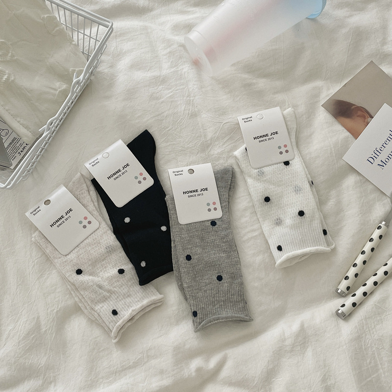 Polo Dot Socks Children's Mid-length Socks Ins Trendy Summer Thin Cotton Japanese Student Mesh Breathable Curled Pile Stockings
