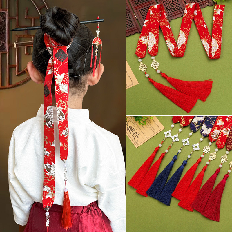 兒童馬面裙配飾髮帶中國風飄帶頭繩女童古風搭配流蘇頭飾漢服髮飾