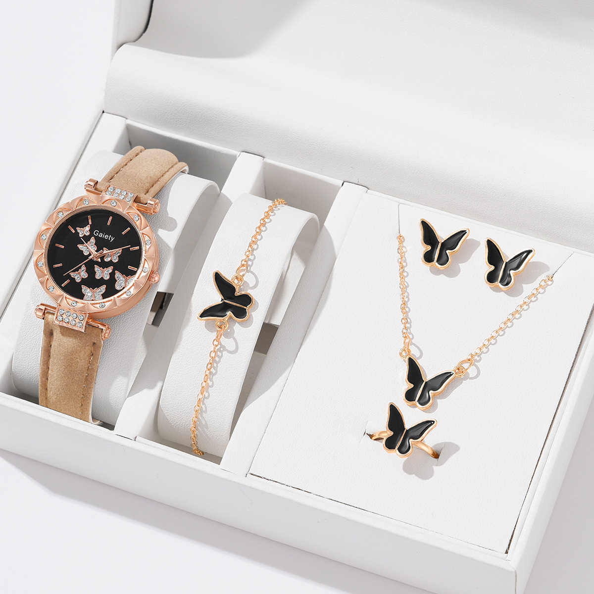 New TikTok Popular Women's Watch Fashion Personality Simple Watch Butterfly Digital Belt Watch Set