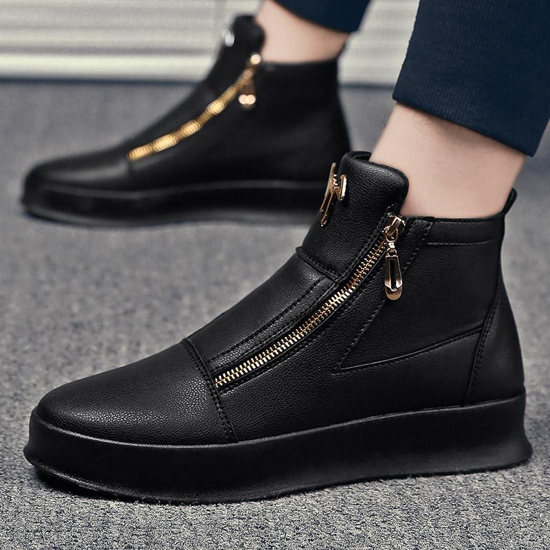 Trendy men's shoes summer 2023 new leather breathable high-top shoes thick-soled white casual shoes men's high-top board shoes